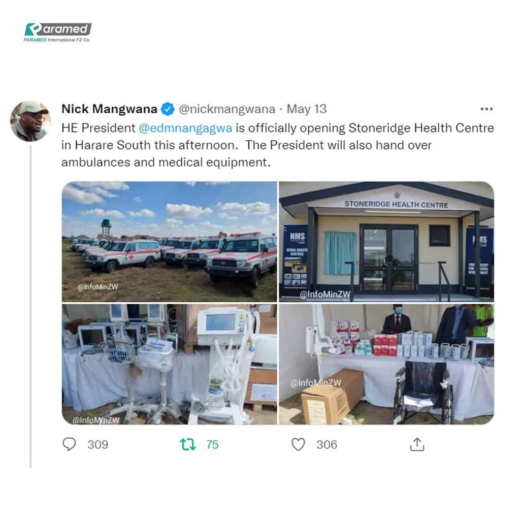 Paramed delivers ambulances and medical equipment to Stoneridge Health Centre in Harare.